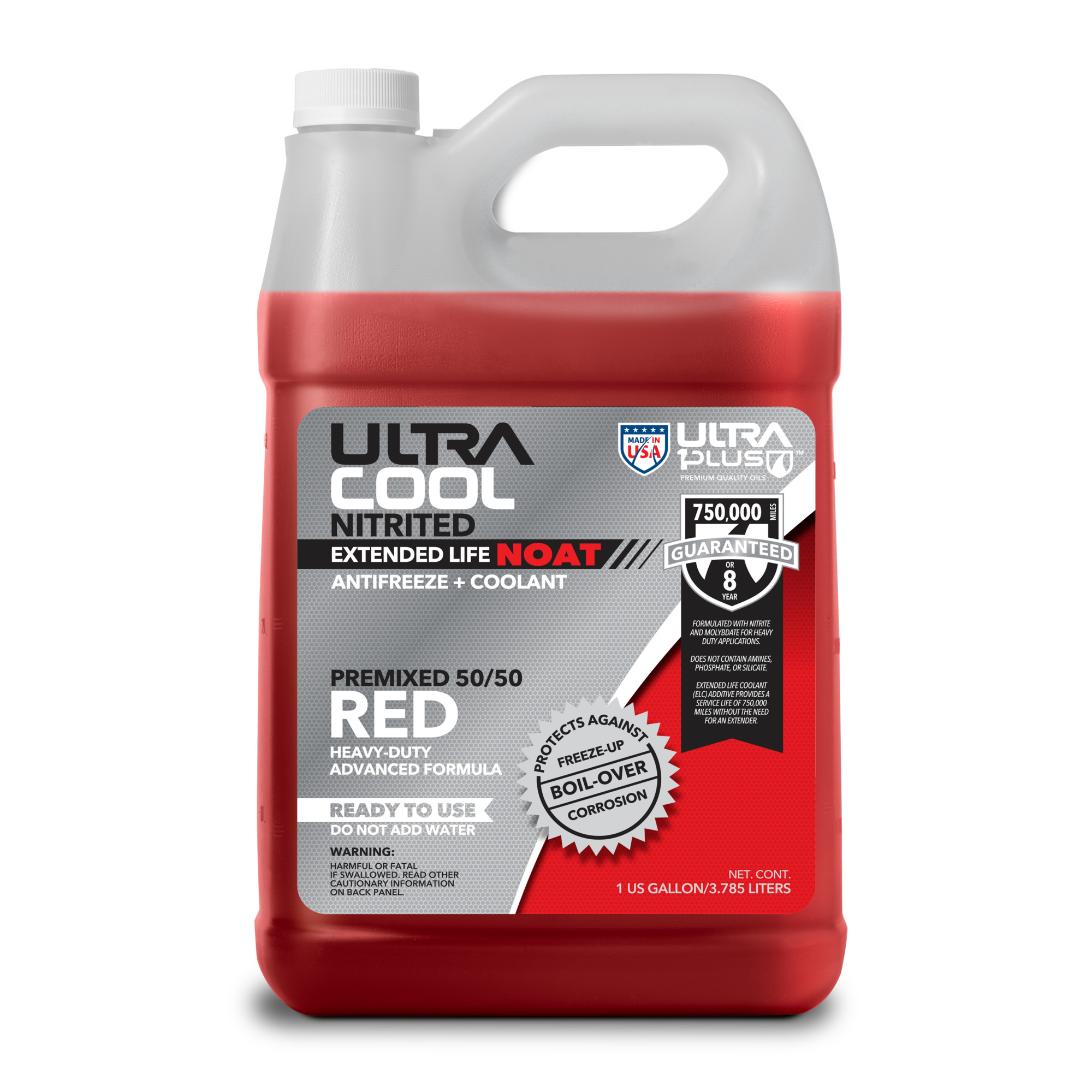 Ultra1Plus UltraCool NOAT Extended Life Antifreeze + Coolant - 1 Gal., 50/50 Premix, Heavy-Duty, Red, Model# UL964